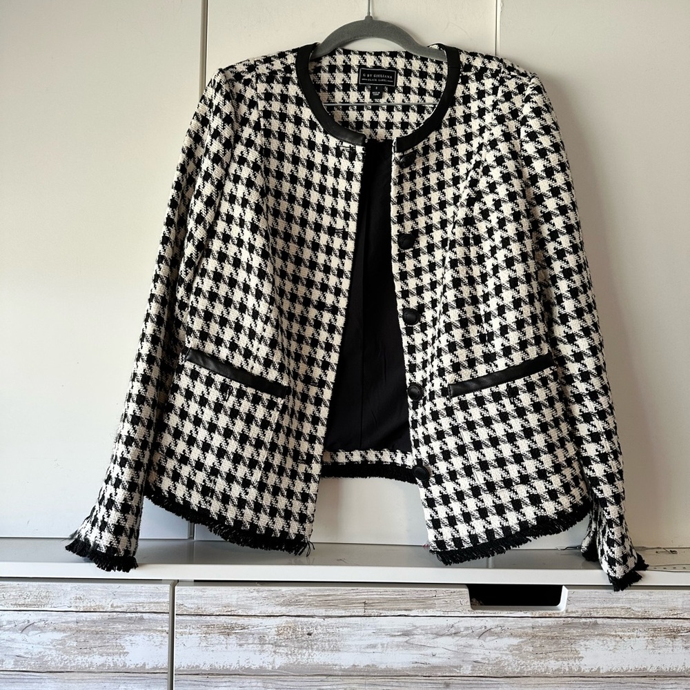 🖤 G by Giuliana Black Label Houndstooth Tweed Jacket Blazer Size Small